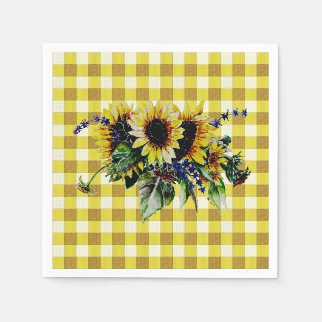 Sonnenblume Bouquet auf Yellow Gingham Serviette (Vorderseite)