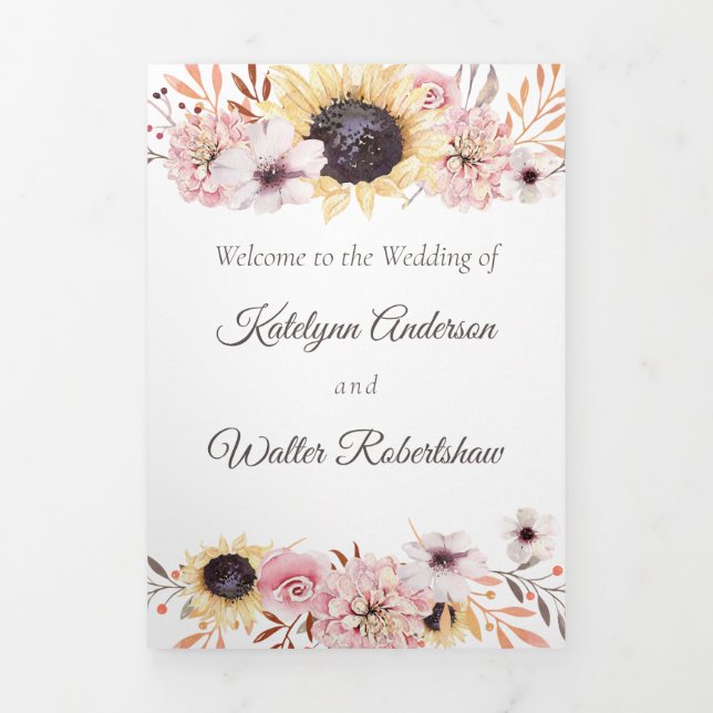 Sonnenblume Bouquet Folded Wedding Programm (Cover)