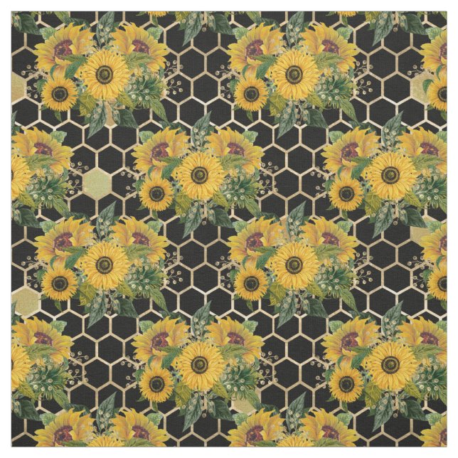 Sonnenblume Bouquet Gold Honeycomb Grafik Stoff (Muster)