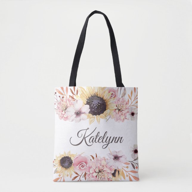 Sonnenblume Bouquet Personalisiert Tote Tasche (Vorderseite)