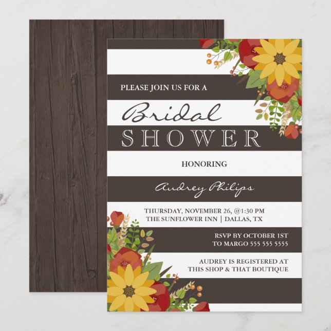 Sonnenblume Bouquet Rustikales Brautparty Einladung (Vorne/Hinten)
