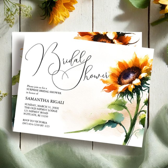 Sonnenblume Brautdusche Einladung (rustic sunflower bridal shower invitations in watercolor shades of yellow and green by VG Invites)