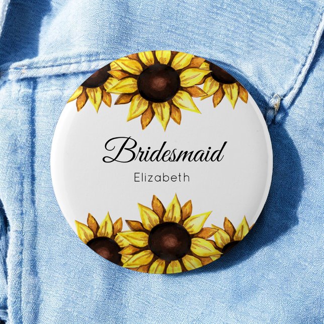 Sonnenblume Bridesmaid Hochzeitsgelb Weiße Blüte Button (Von Creator hochgeladen)