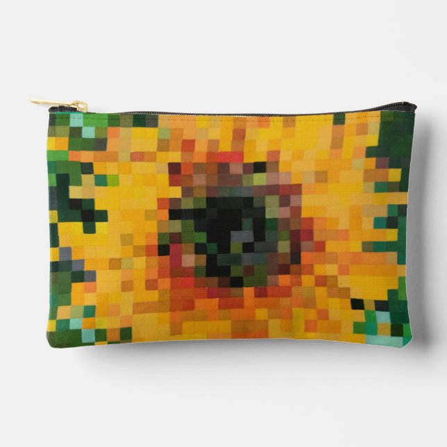 Sonnenblume Bright Floral Pixel Art Zubehörtasche (Vorderseite)
