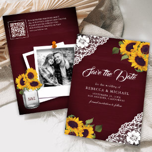Sonnenblume Burgund Foto QR Code Hochzeit Save The Date