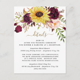 Sonnenblume Burgund Gold Blush Peony Rose Hochzeit Begleitkarte