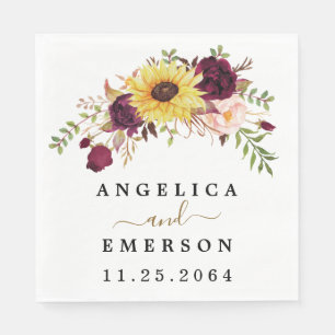 Sonnenblume Burgund Red Blush Peony Rose Hochzeit Serviette