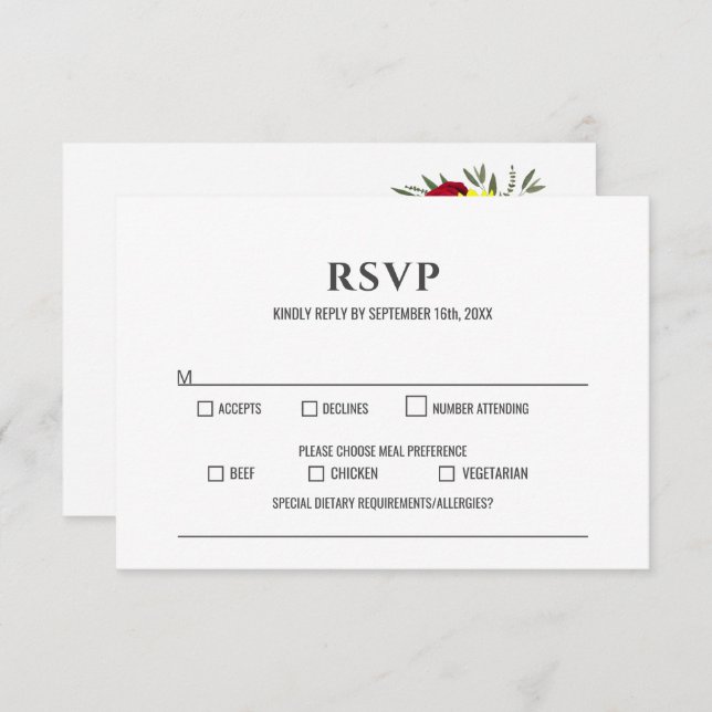 Sonnenblume Burgund Rose Wedding RSVP (Vorne/Hinten)