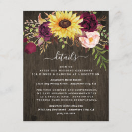 Sonnenblume Burgund Rote Rosen Rustikale Holzhochz Begleitkarte