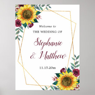 Sonnenblume Burgunder-Rosen-Geometrie Hochzeitsbeg Poster