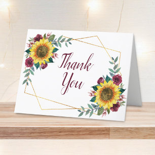 Sonnenblume Burgundy Bloral Geometric Wedding Dankeskarte
