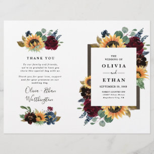 Sonnenblume Burgundy Blue Folded Wedding Programme