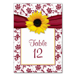 Sonnenblume Burgundy Blumenmuster Hochzeit Tischnummer
