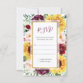 Sonnenblume Burgundy Fall Gold Blumenzwiebelhochze RSVP Karte