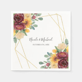Sonnenblume Burgundy Floral Gold Geometric Wedding Serviette