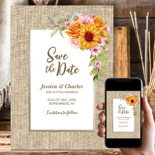 Sonnenblume-Burlap-Hochzeit Save The Date