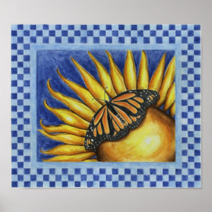 Sonnenblume Butterfly Folkloreposter drucken Poster