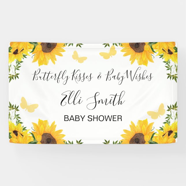 Sonnenblume Butterfly Kisses Baby wünscht Baby Dus Banner (Horizontal)