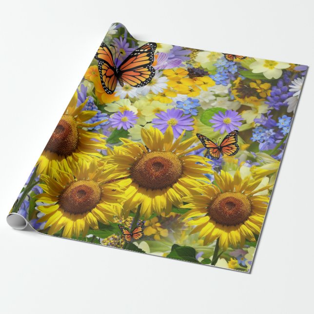 Sonnenblume Butterfly Matt Wrapping Paper Geschenkpapier (Ungerollt)