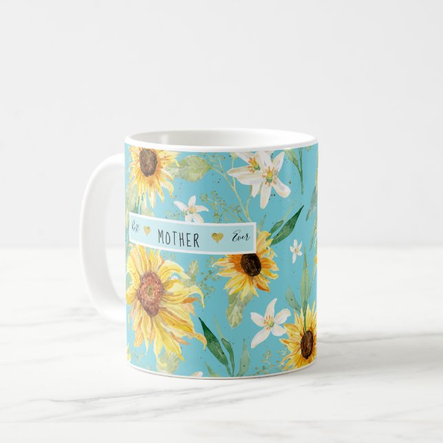 Sonnenblume Citrus Blossom Beste Mutter je Herz Kaffeetasse (Vorderseite Links)