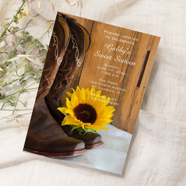 Sonnenblume Cowboy Boot Sweet 16 Barn Birthday Par Einladung (Von Creator hochgeladen)
