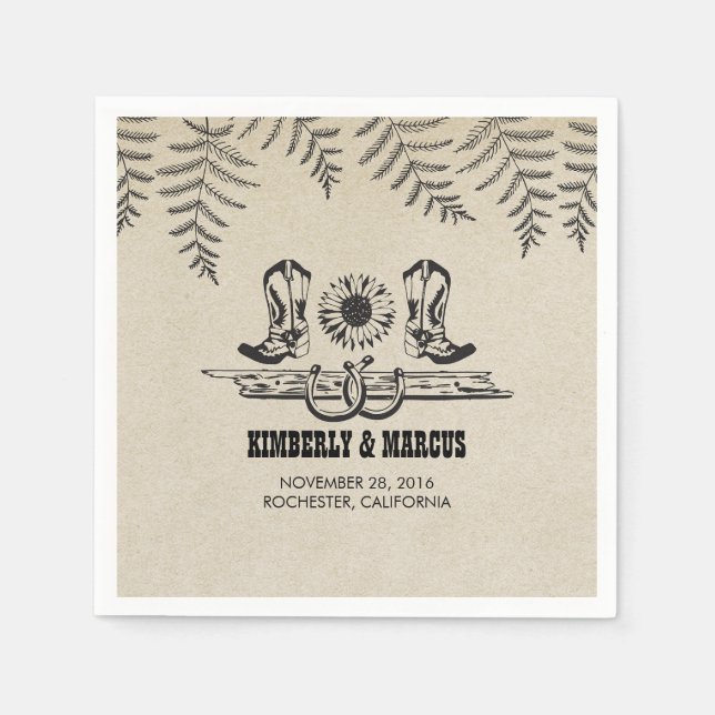 Sonnenblume Cowboy Boots Rustikale Hochzeit Serviette (Vorderseite)