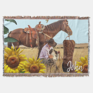Sonnenblume Cowboy Horse Throw Blanket Decke