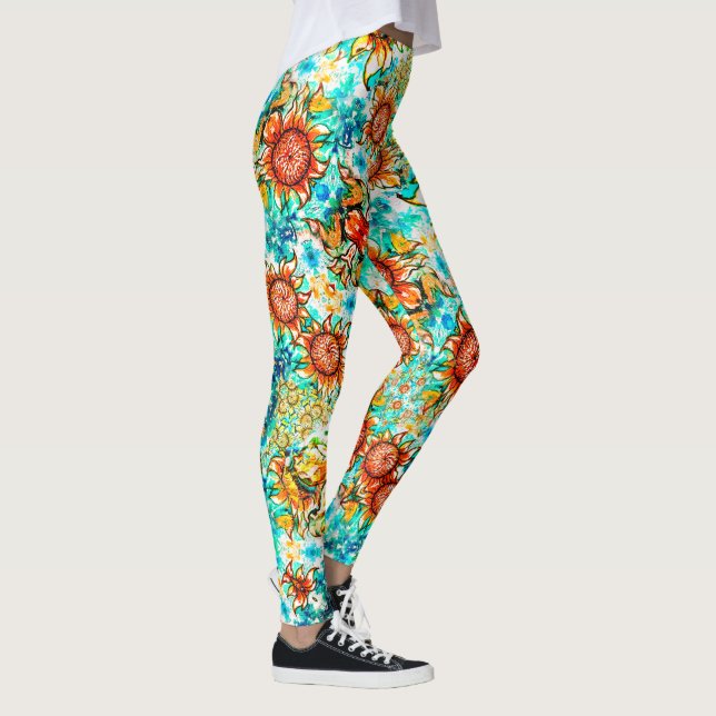 Sonnenblume Craze farbenfrohe Sommermuster Leggings (Rechts)