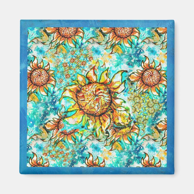 Sonnenblume Craze farbenfrohe Sommermuster Magnet (Vorne)