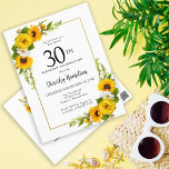 Sonnenblume Daisy 30. Geburtstagsfeier Party Einla Postkarte<br><div class="desc">Hübsche gelbe Sonnenblume Blüte 30. Geburtstags Einladung. Gelbe Pfannenbäume und weiße Molkereien vermischen sich mit den Sonnenblumen. Ein rechteckiger goldfarbener Rahmen verleiht ihm ein elegantes Ambiente. Sehr einfach zu anpassen. Die Rückseite hat einen Sonnenblumenstrauß. Das ist perfekt für ein Sommergeburtstag. Dieser Artikel ist Teil der Kollektion Gelbe Sonnenblume Weiße Daisy....</div>