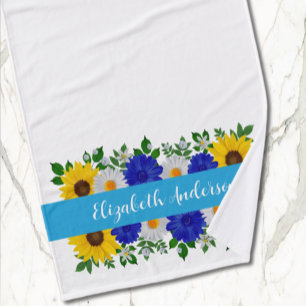 Sonnenblume Daisy Blue Floral Badehandtuch