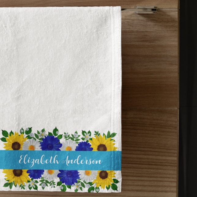 Sonnenblume Daisy Blue Floral Handtuch (Von Creator hochgeladen)