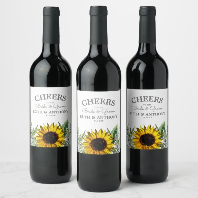 Sonnenblume|Daisy Wedding Wine Label Weinetikett (Flaschen)