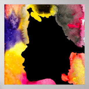 Sonnenblume Dame Silhouette Aquarellkunst Poster