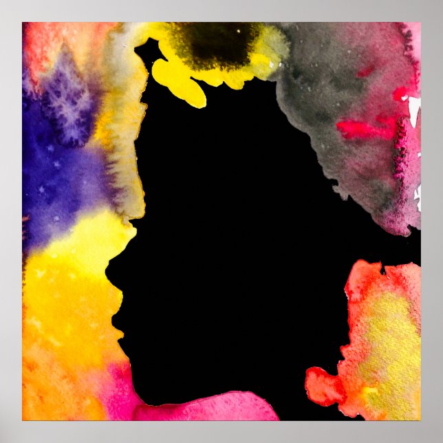 Sonnenblume Dame Silhouette Aquarellkunst Poster (Vorne)