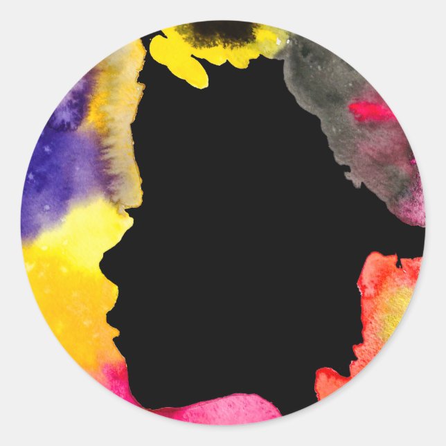 Sonnenblume Dame Silhouette Aquarellkunst Runder Aufkleber (Vorderseite)