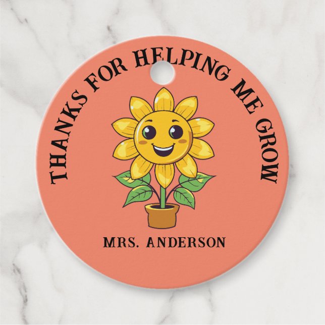 Sonnenblume danke, dass du mir geholfen hast, Lehr Geschenkanhänger (Vorderseite)