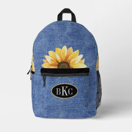 Sonnenblume Denim Monogram Bedruckter Rucksack