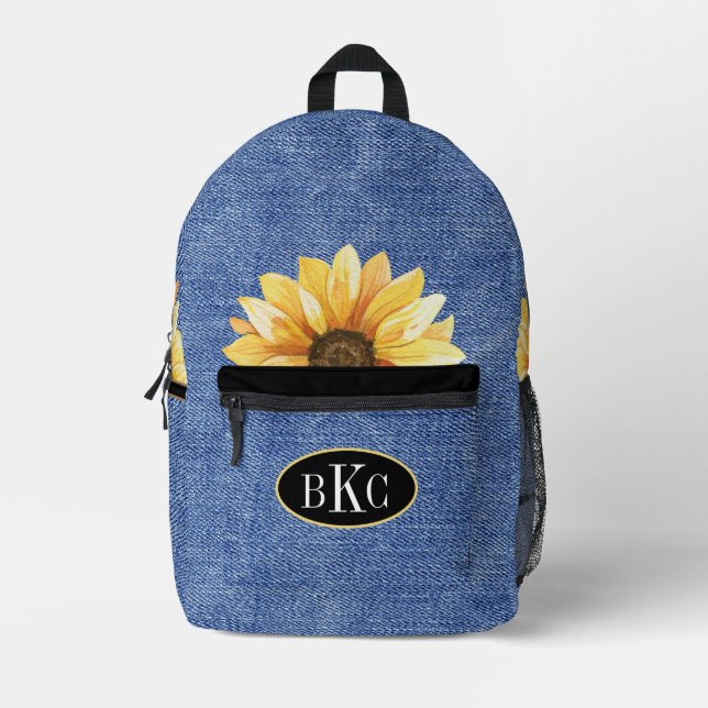 Sonnenblume Denim Monogram Bedruckter Rucksack (Vorderseite)