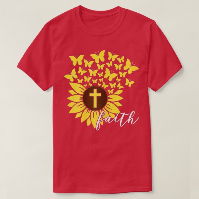 Sonnenblume Der Glaube Schmetterlinge Christliche  T-Shirt (Design vorne)