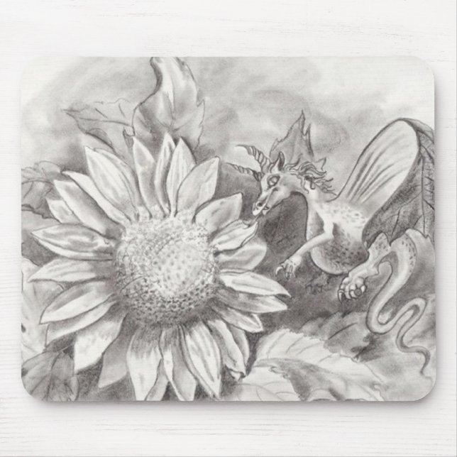 Sonnenblume-Drache-Mausunterlage Mousepad (Vorne)