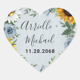Sonnenblume Dusty Blue Country Rustikale Rose Hoch Herz-Aufkleber