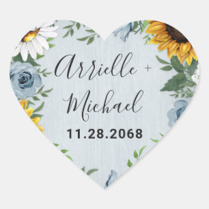 Sonnenblume Dusty Blue Country Rustikale Rose Hoch Herz-Aufkleber