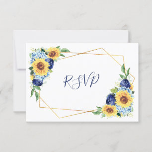Sonnenblume Dusty Blue Geometric Navy Floral Weddi RSVP Karte