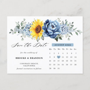 Sonnenblume Dusty Blue Peony Calendar Save the Dat Postkarte
