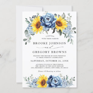Sonnenblume Dusty Blue Schiefer Pfingstrose Floral Einladung