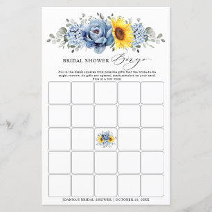 Sonnenblume Dusty Blue Slate Brautparty Bingo