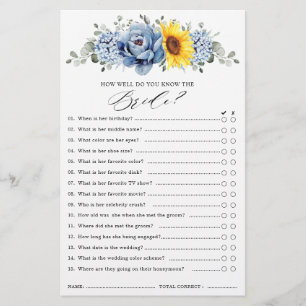 Sonnenblume Dusty Blue Slate Brautparty Game