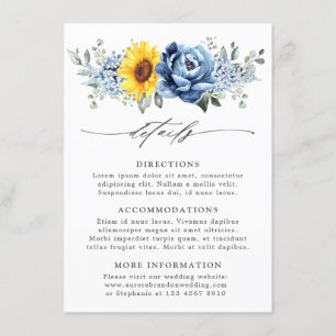 Sonnenblume Dusty Blue Slate Floral Hochzeit Detai Begleitkarte