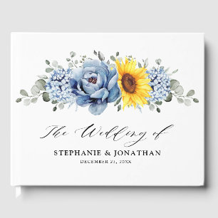 Sonnenblume Dusty Blue Slate Peony Floral Wedding Gästebuch